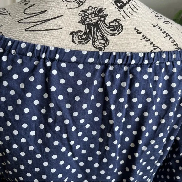 Lauren Ralph Lauren Off Shoulder Polka Dot Button Down Top Blue Sz M - Picture 11 of 15